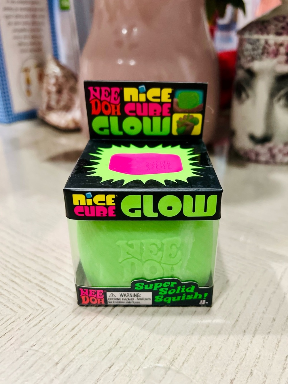 NeeDoh Nice Cube Glow Super Solid Squish - Neon Green AUTHENTIC